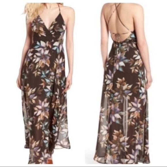 Astr the Label Floral Sheer Tie Back Slit Wrap Maxi Dress - Picture 1 of 12